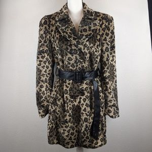 Faux Fur Leopard Print Double Breasted Peacoat XL
